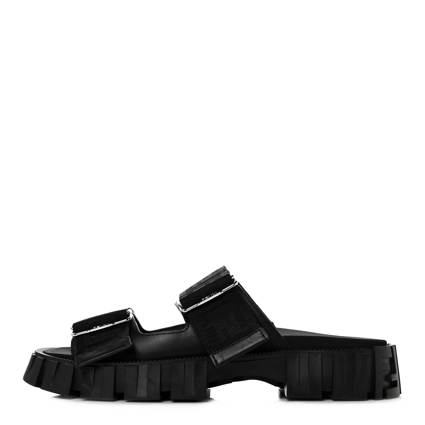 Fabric FF Mens Fendi Force Lug Sole Sandals 6 Black