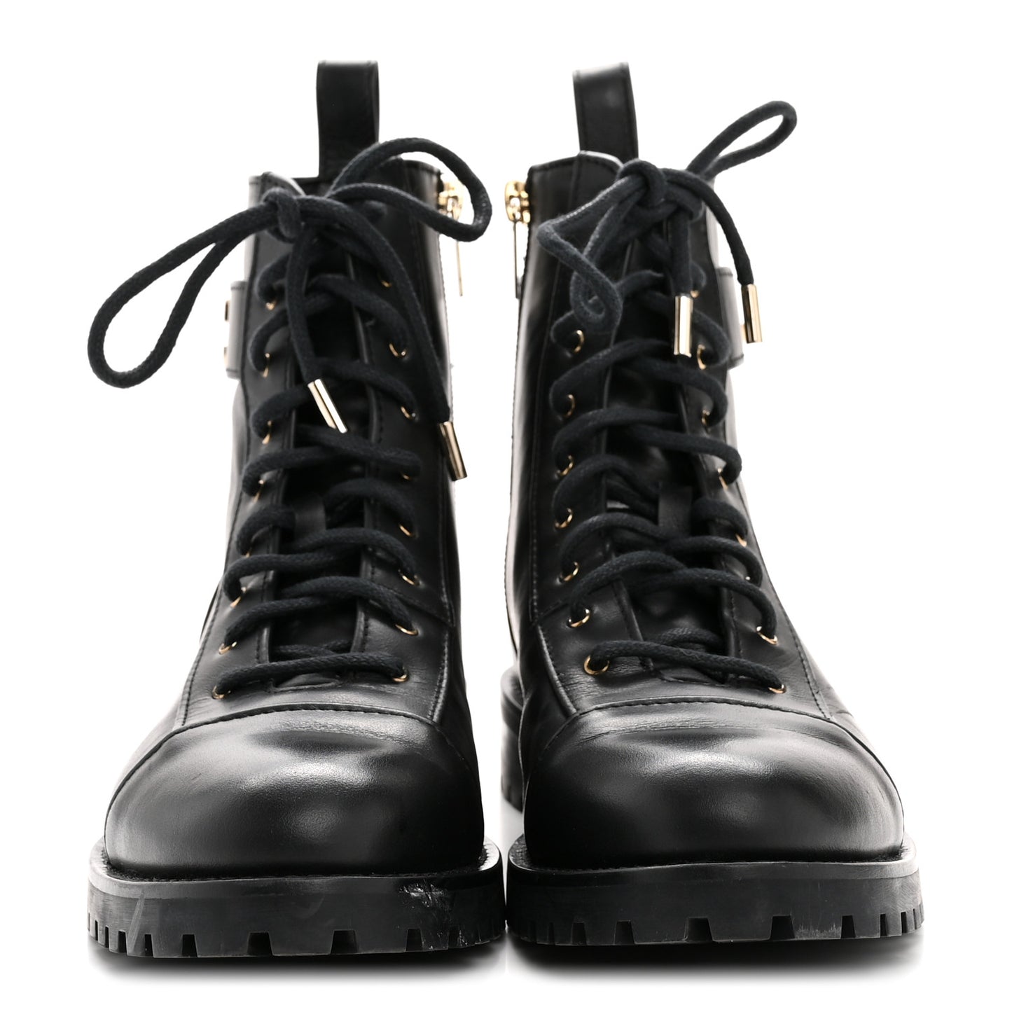 Shiny Calfskin Cayo Combat Boots 36.5 Black