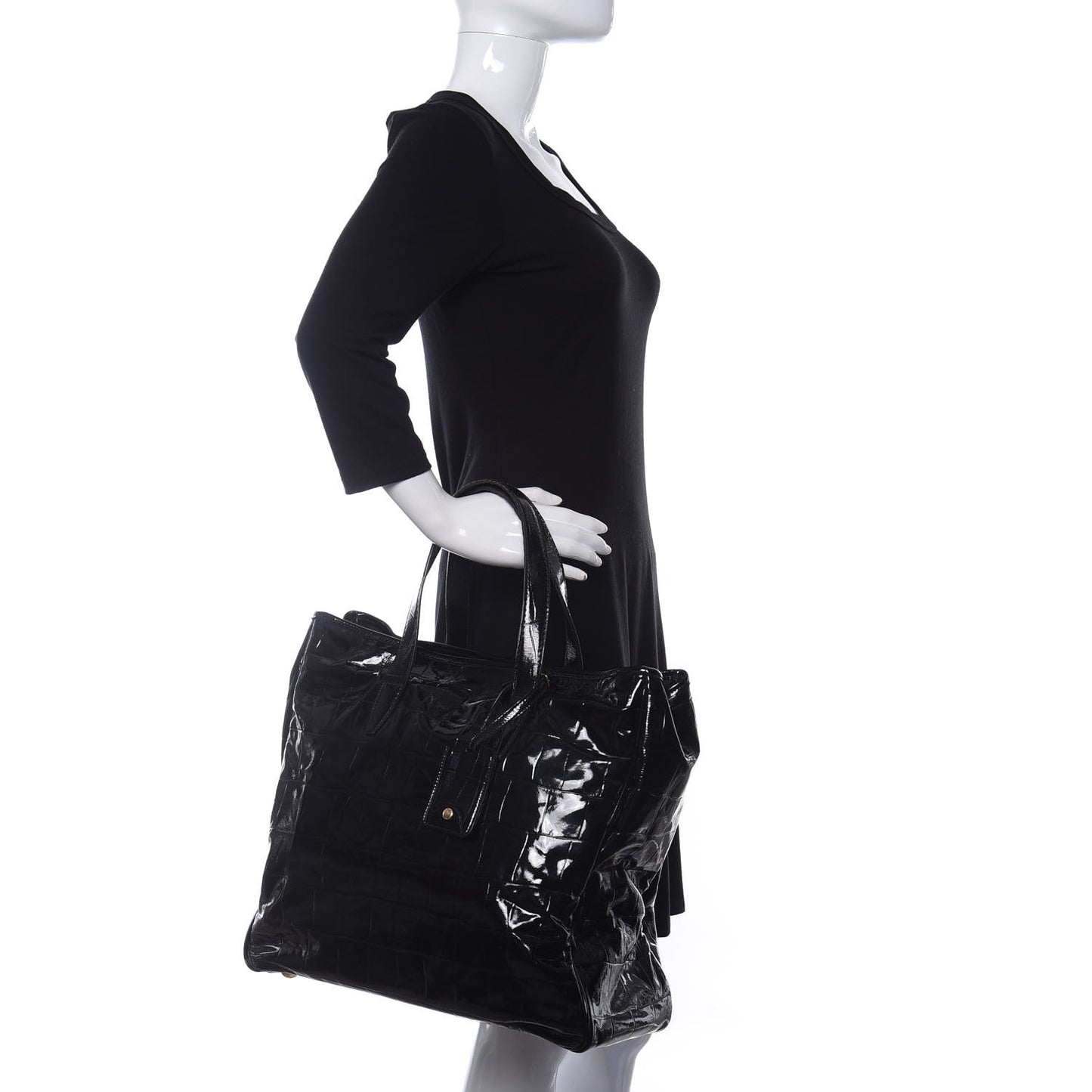 Patent Crocodile Embossed Raspail Tote Black