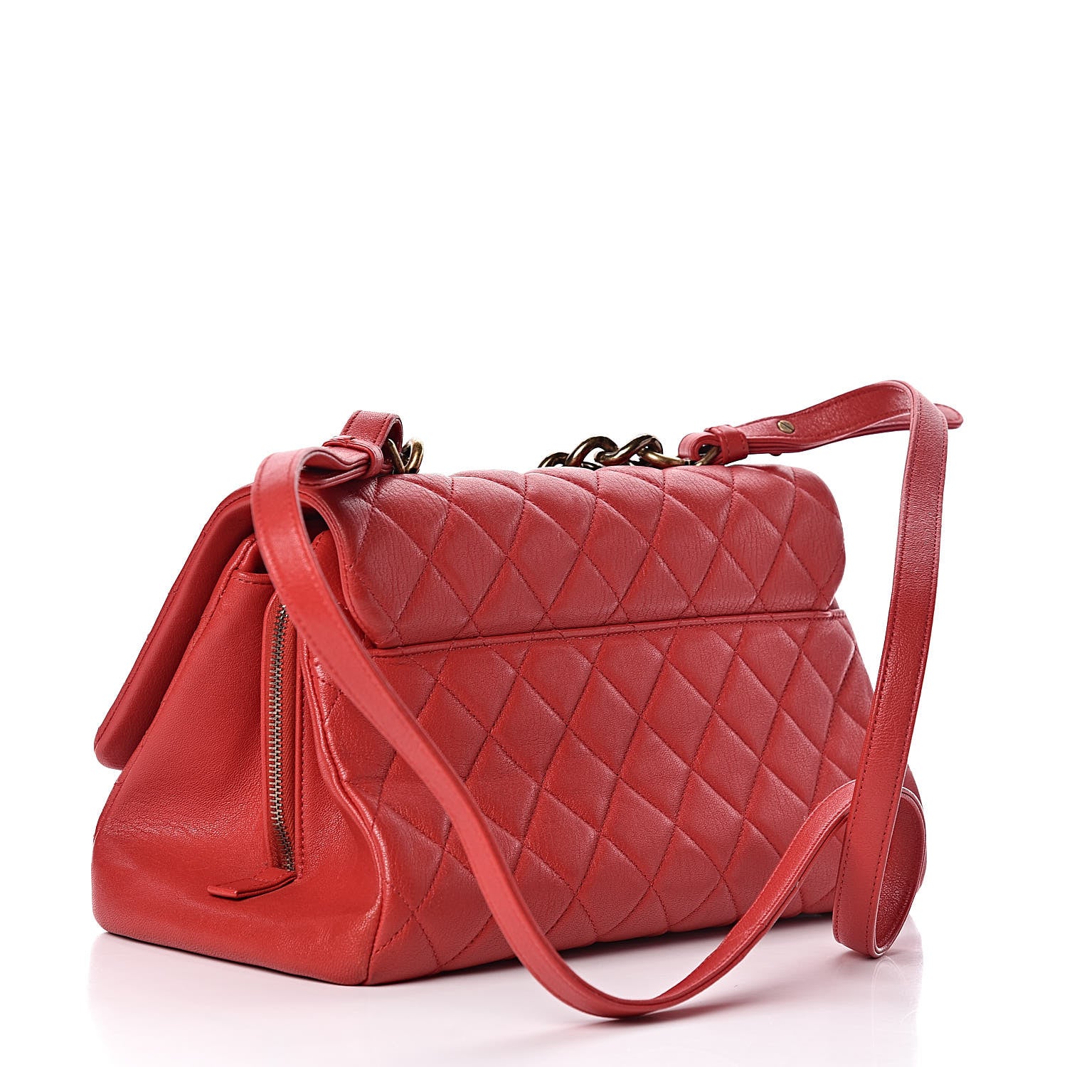 Chanel Shiny Sheepskin Quilted Large Trapezio Flap Red 3 of 15
