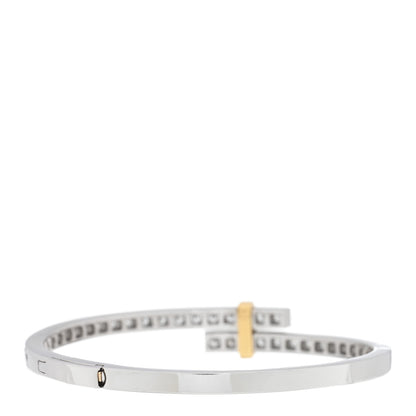 Tiffany Platinum 18K Yellow Gold Diamond Edge Hinged Bypass Bangle Bracelet 2 of 3