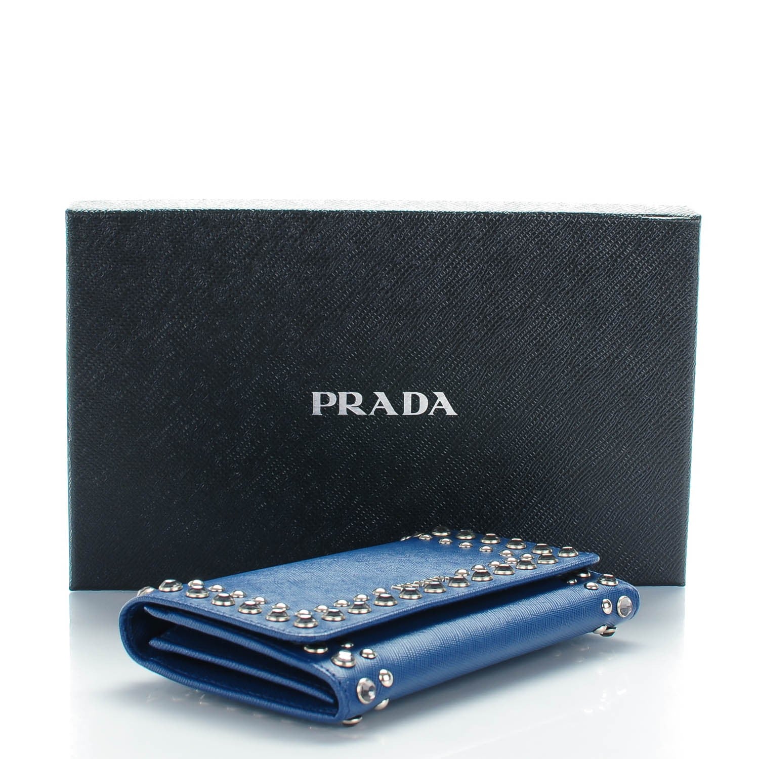 Prada Saffiano Studded Mini Crossbody Wallet Bleuette 4 of 8