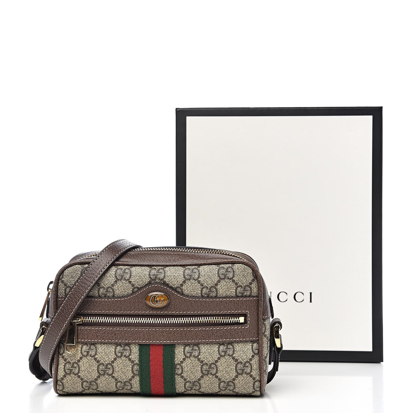 GG Supreme Monogram Web Mini Ophidia Shoulder Bag Brown