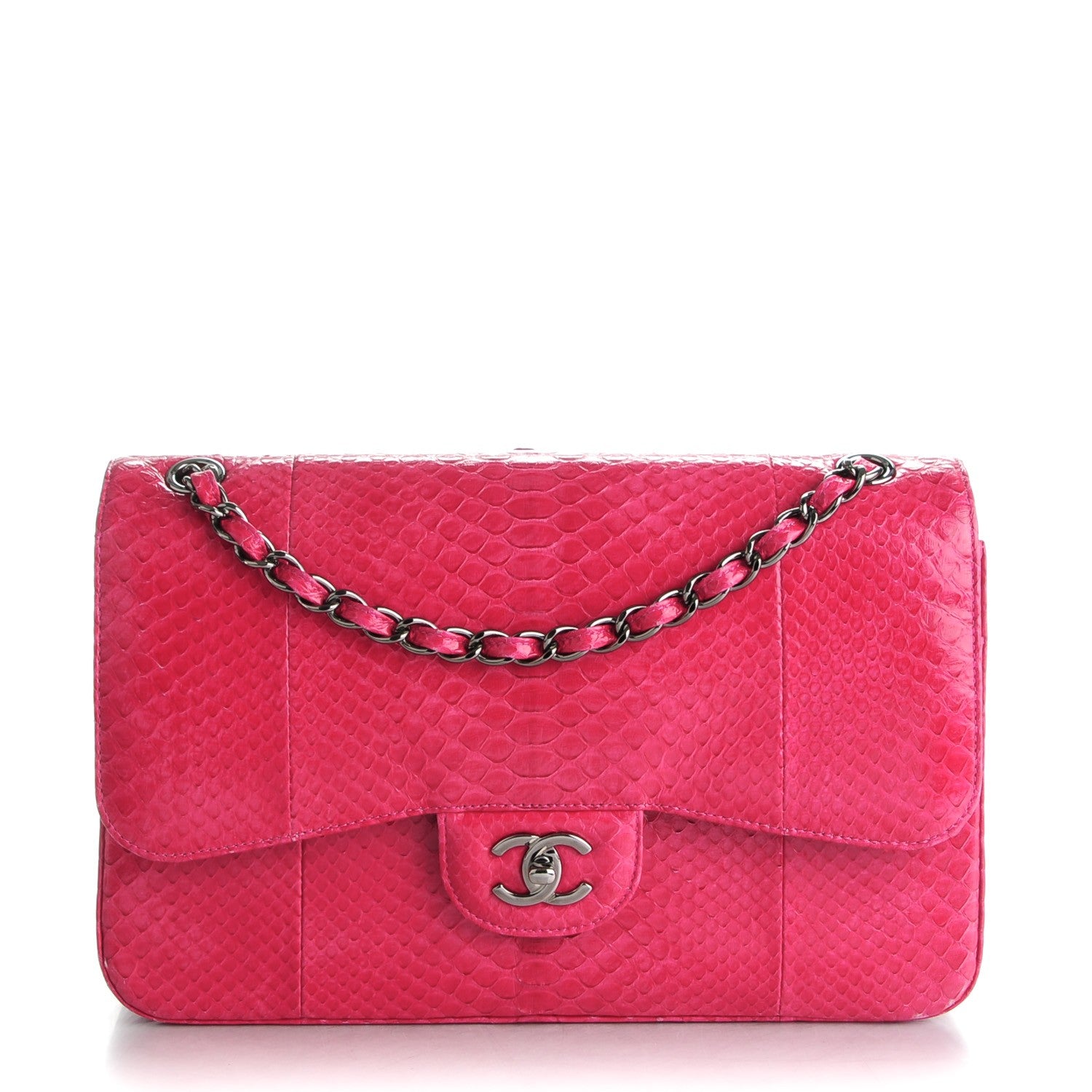 Chanel Python Jumbo Double Flap Dark Pink 1 of 13