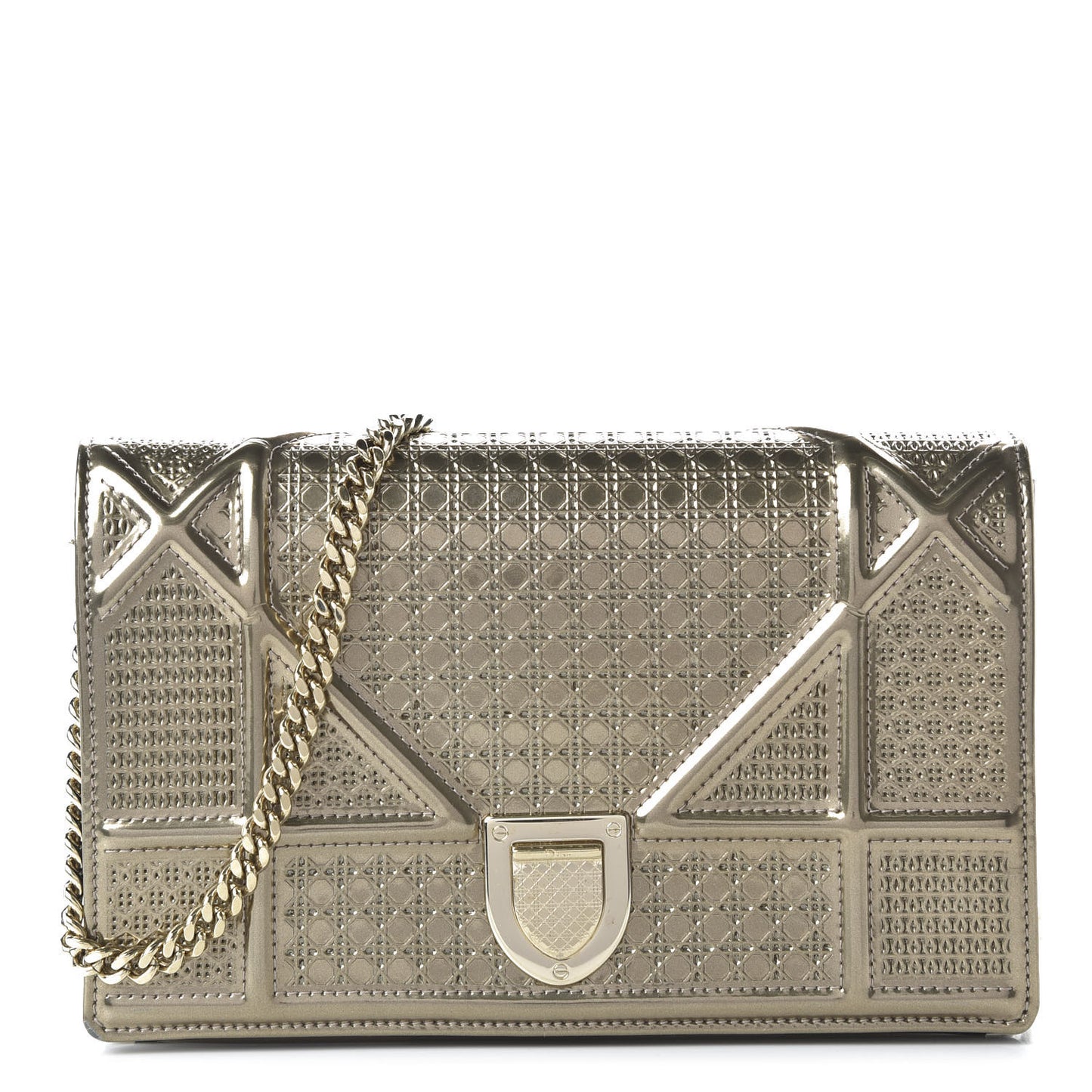 Metallic Patent Micro-Cannage Diorama Wallet on Chain Pouch Gold