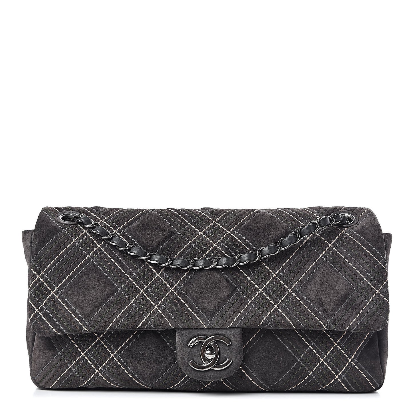 Suede Stitched Jumbo Saltire Single Flap Grey