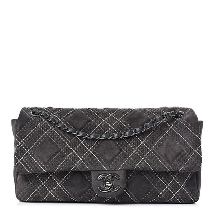 Chanel Suede Stitched Jumbo Saltire Single Flap Grey 1 of 12