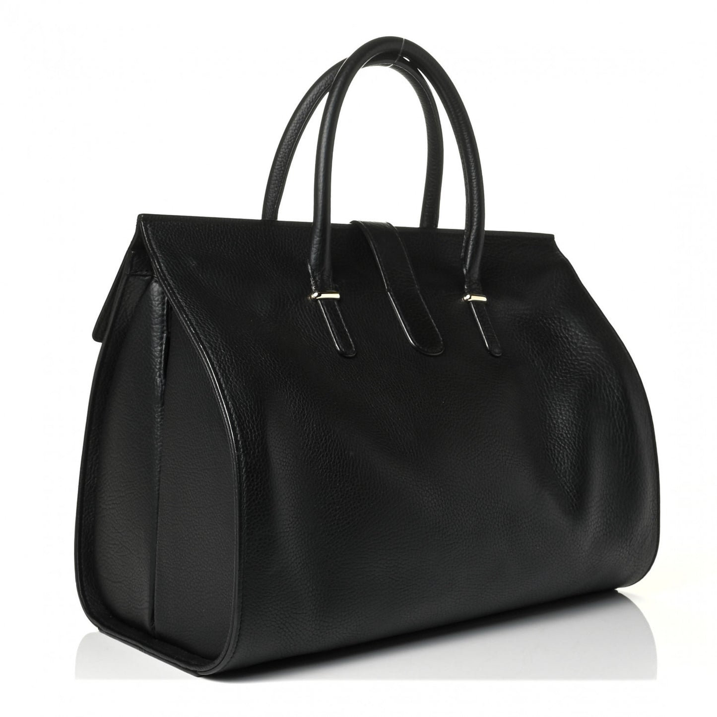 Grained Calfskin M Tube Round Tote Black