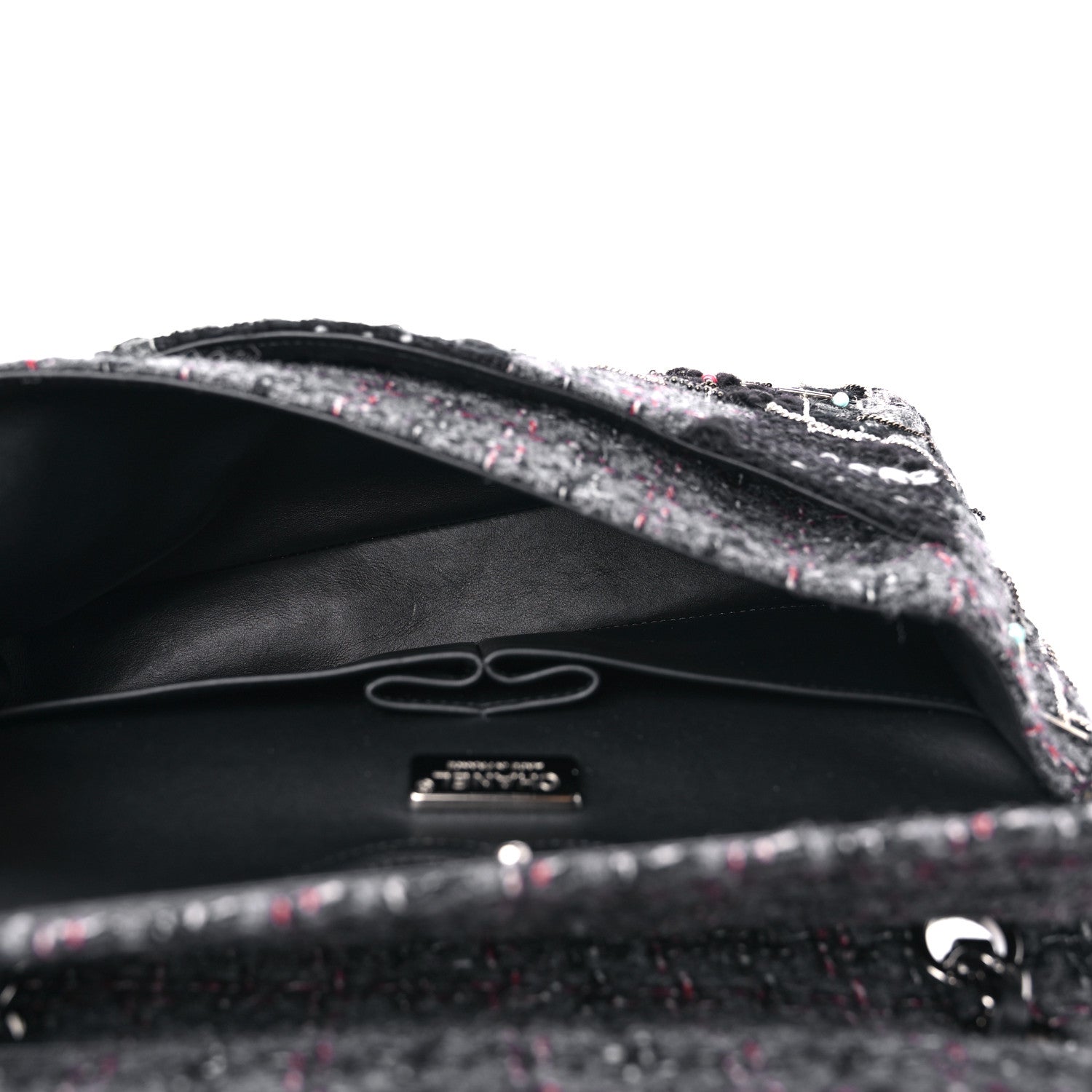 Chanel Tweed Quilted Chain Embellished Medium Double Flap Black Multicolor 5 of 9