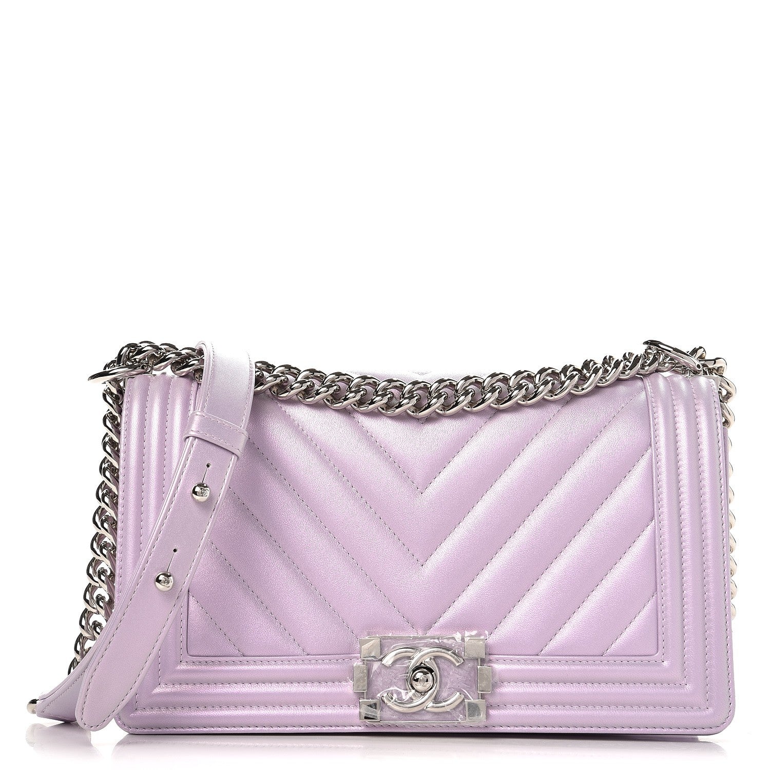 Chanel Metallic Lambskin Chevron Quilted Medium Boy Flap Purple 1 of 9