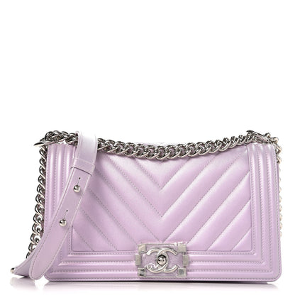 Chanel Metallic Lambskin Chevron Quilted Medium Boy Flap Purple 1 of 9