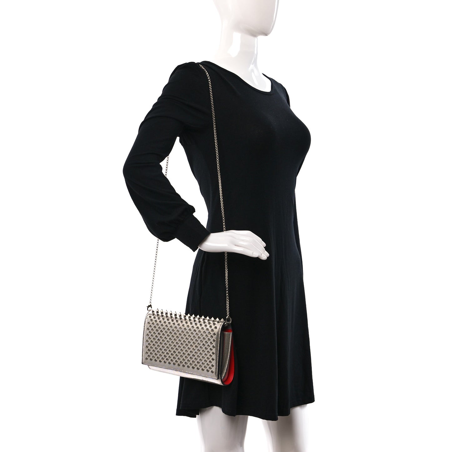 Metallic Laminato Lizard Embossed Spikes Paloma Clutch Silver
