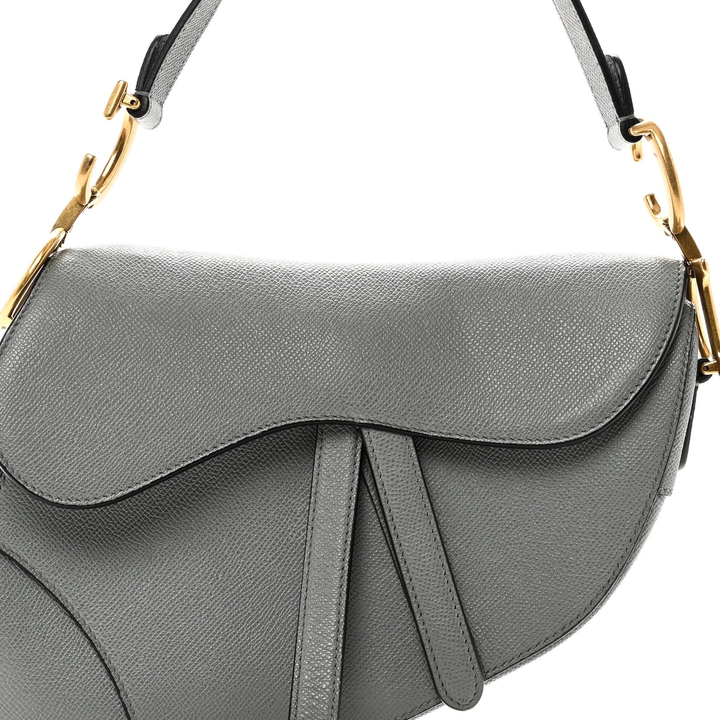 Grained Calfskin Saddle Bag Grey Stone