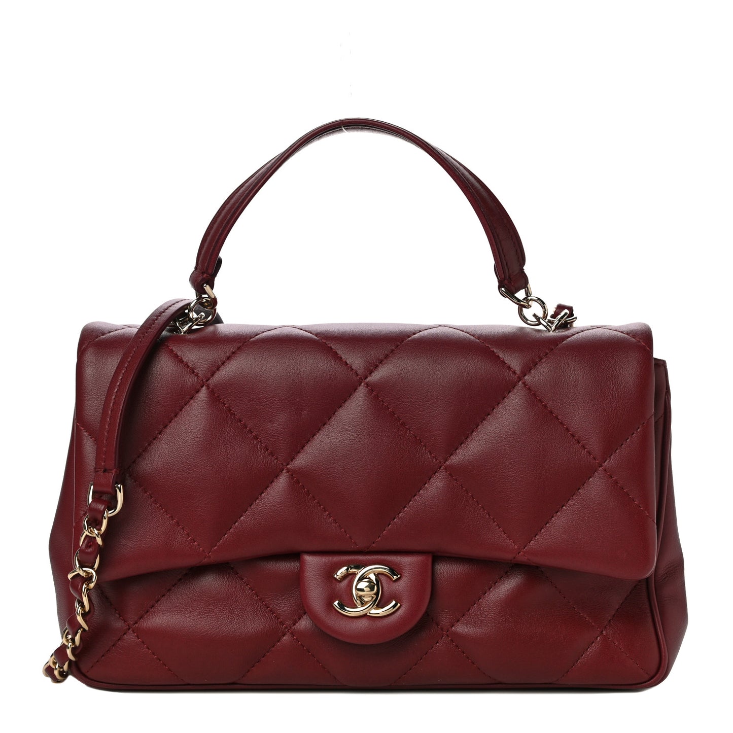 Lambskin Quilted Easy Carry Flap Burgundy