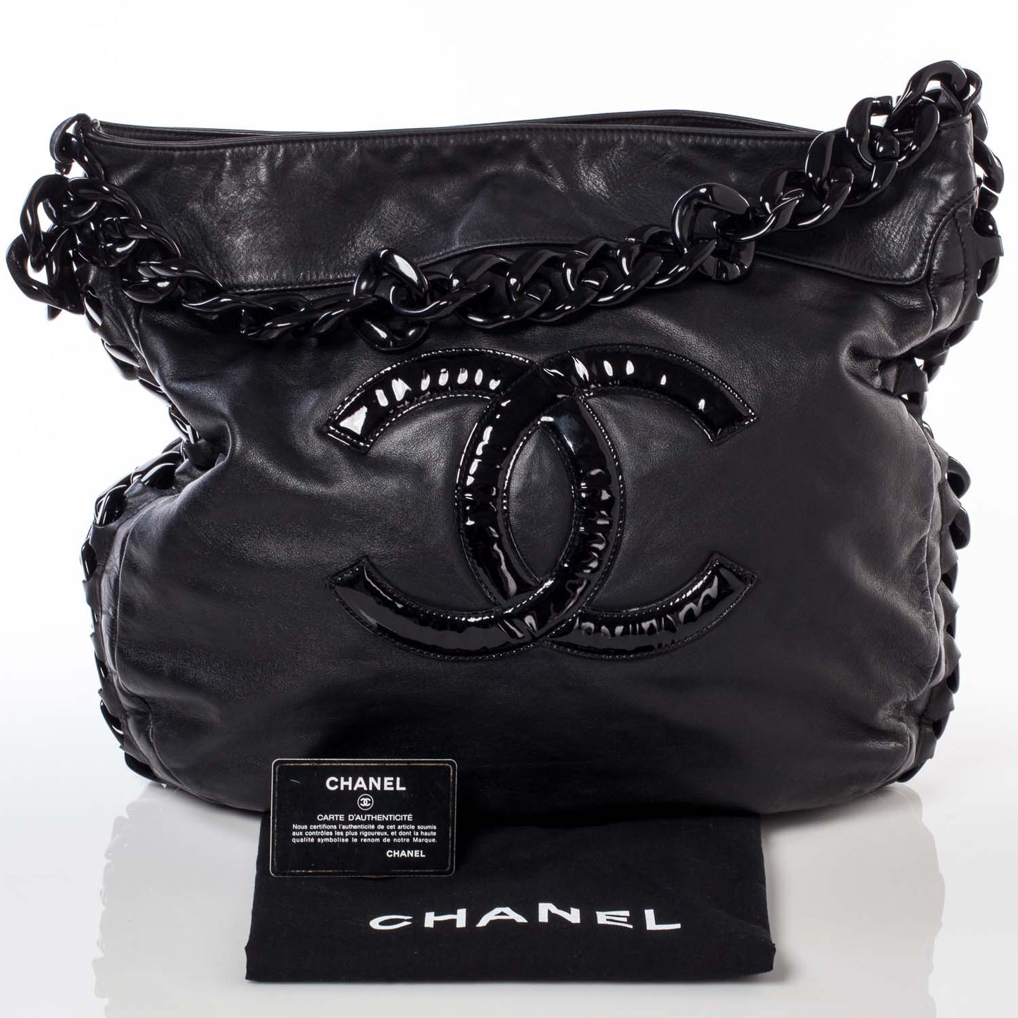 Leather Modern Chain Shoulder Bag Black