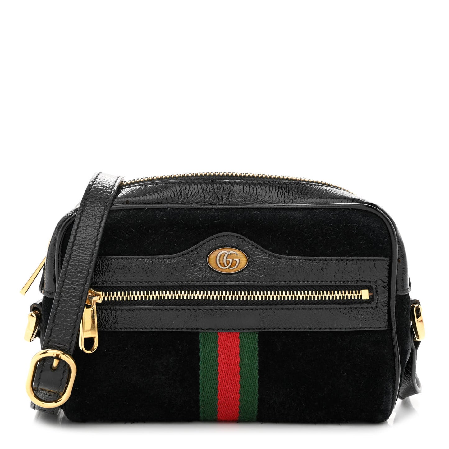 Suede Patent Web Mini Ophidia Shoulder Bag Black