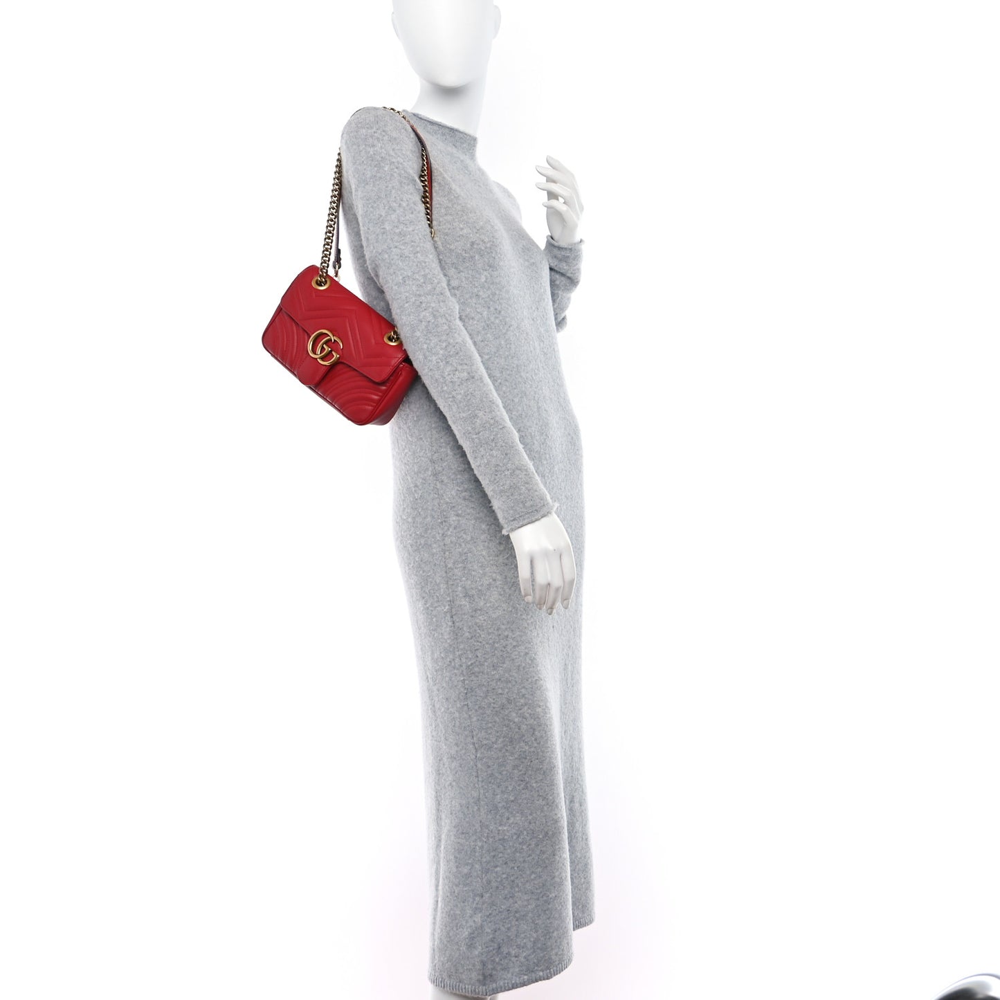 Calfskin Matelasse Mini GG Marmont Shoulder Bag Hibiscus Red