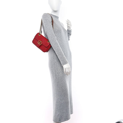 Gucci Calfskin Matelasse Mini GG Marmont Shoulder Bag Hibiscus Red 2 of 11