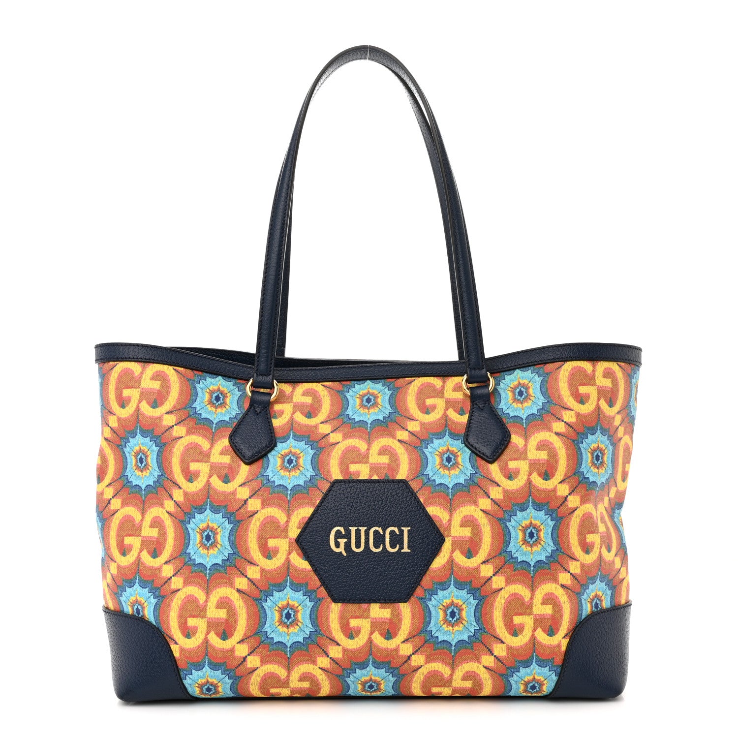 Gucci GG Supreme Kaleidoscope Calfskin Script Logo Gucci 100 Tote Bag Beige Green Blue 1 of 11