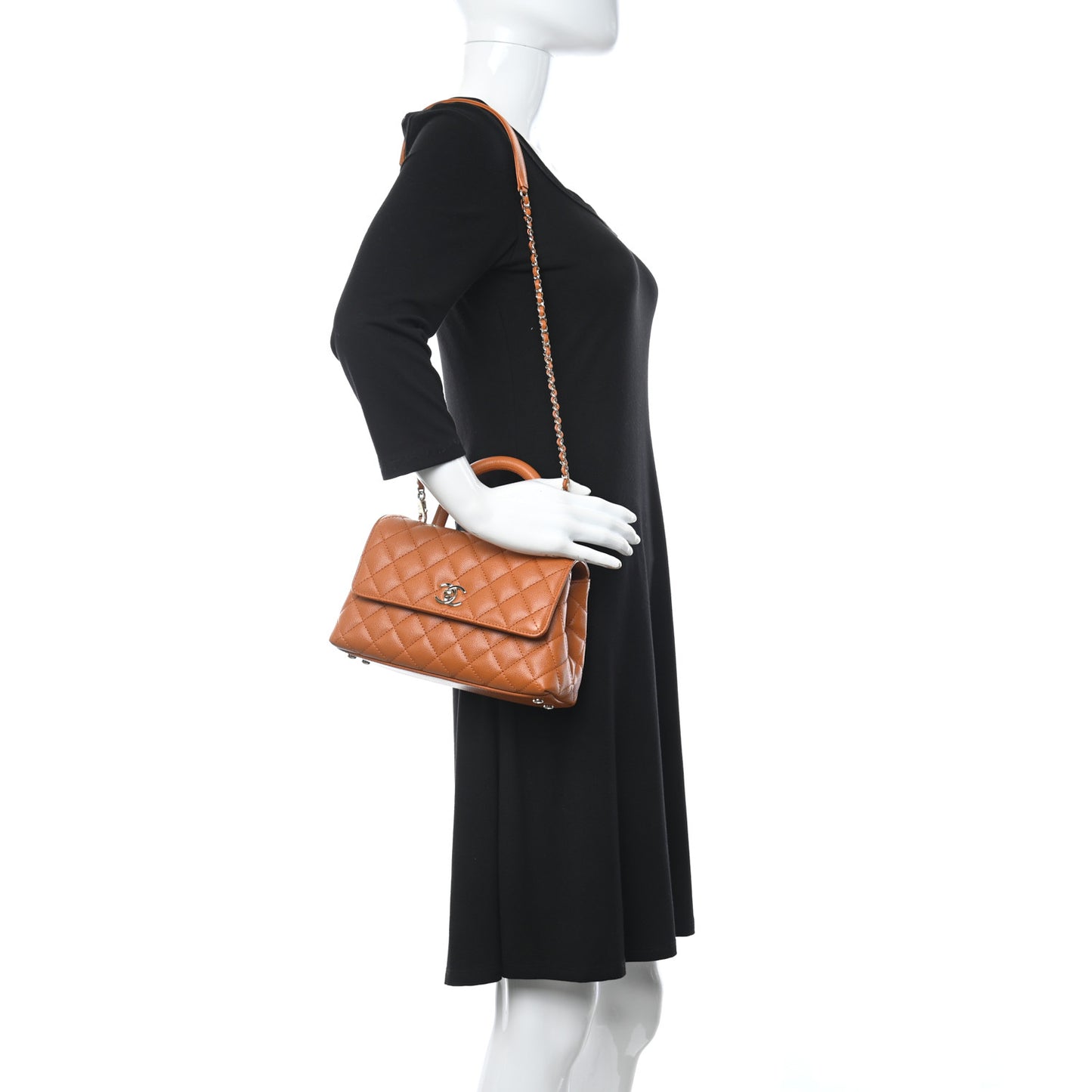 Caviar Quilted Mini Coco Handle Flap Brown