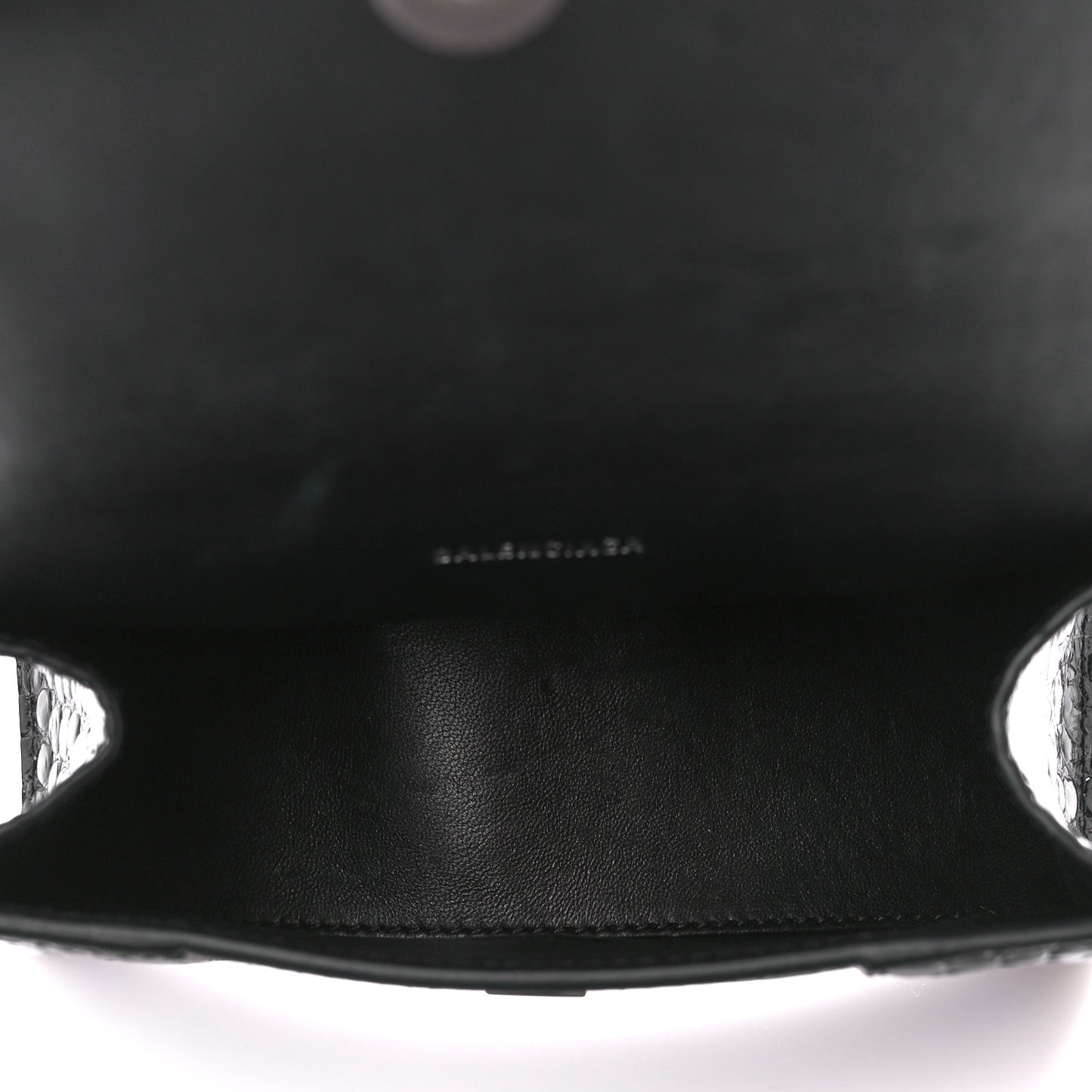 Shiny Calfskin Monochrome Crocodile Embossed Hourglass Top Handle Bag XS Black