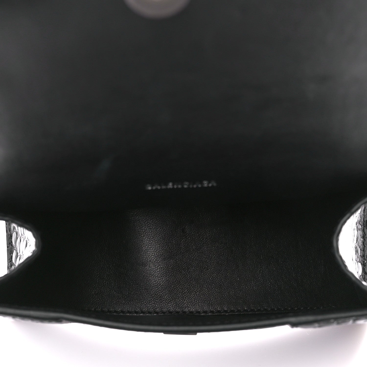 Balenciaga Shiny Calfskin Monochrome Crocodile Embossed Hourglass Top Handle Bag XS Black 5 of 10