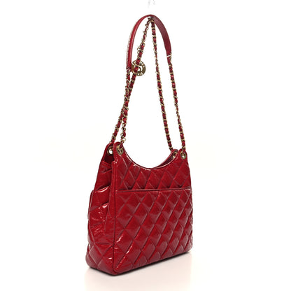 Chanel Shiny Crumpled Calfskin Quilted Wavy CC Hobo Red 3 of 11