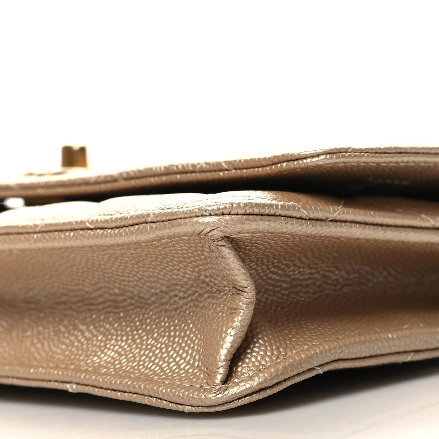 Metallic Caviar Quilted Wallet On Chain WOC Gold