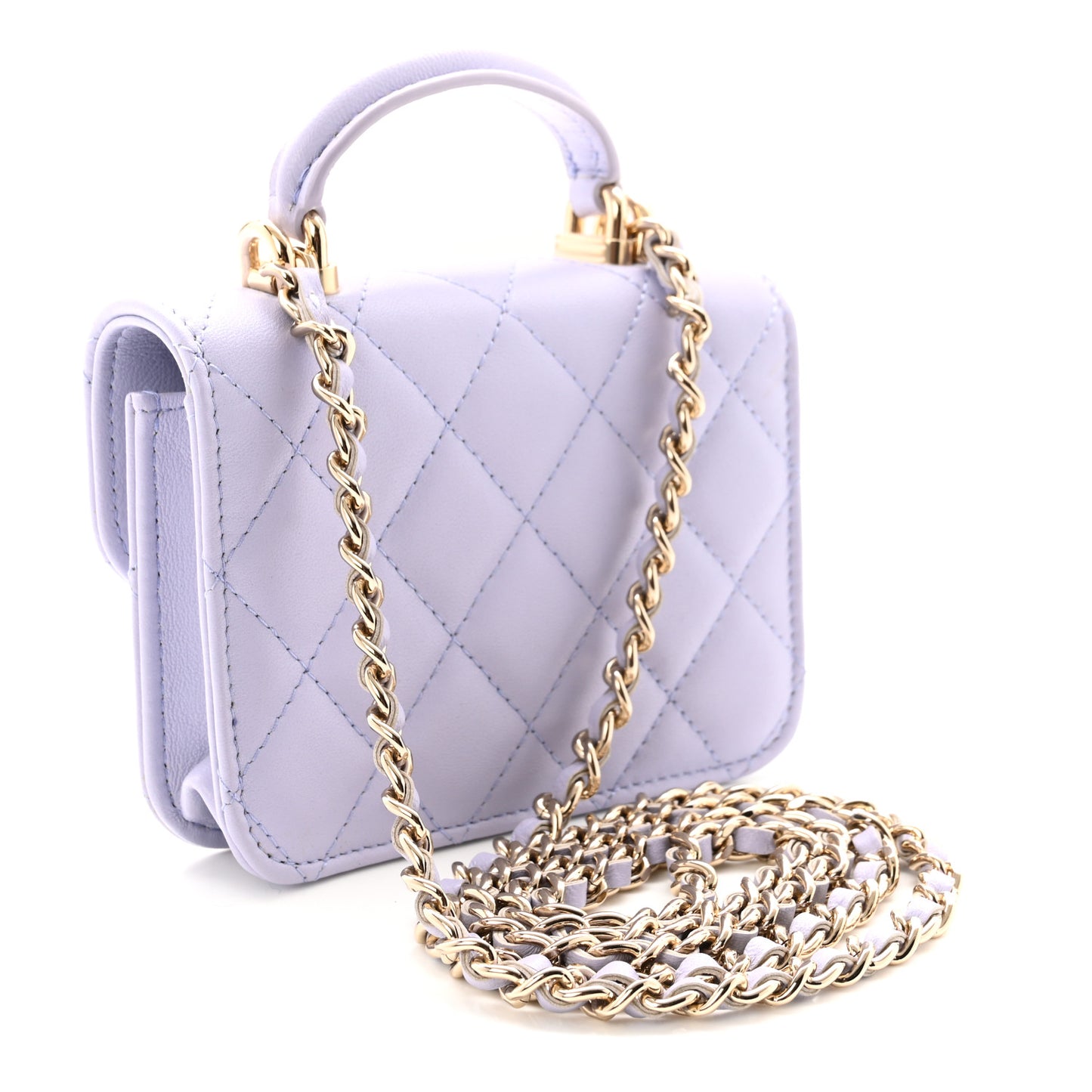 Lambskin Quilted Top Handle Flap Coin Purse With Chain Light Purple