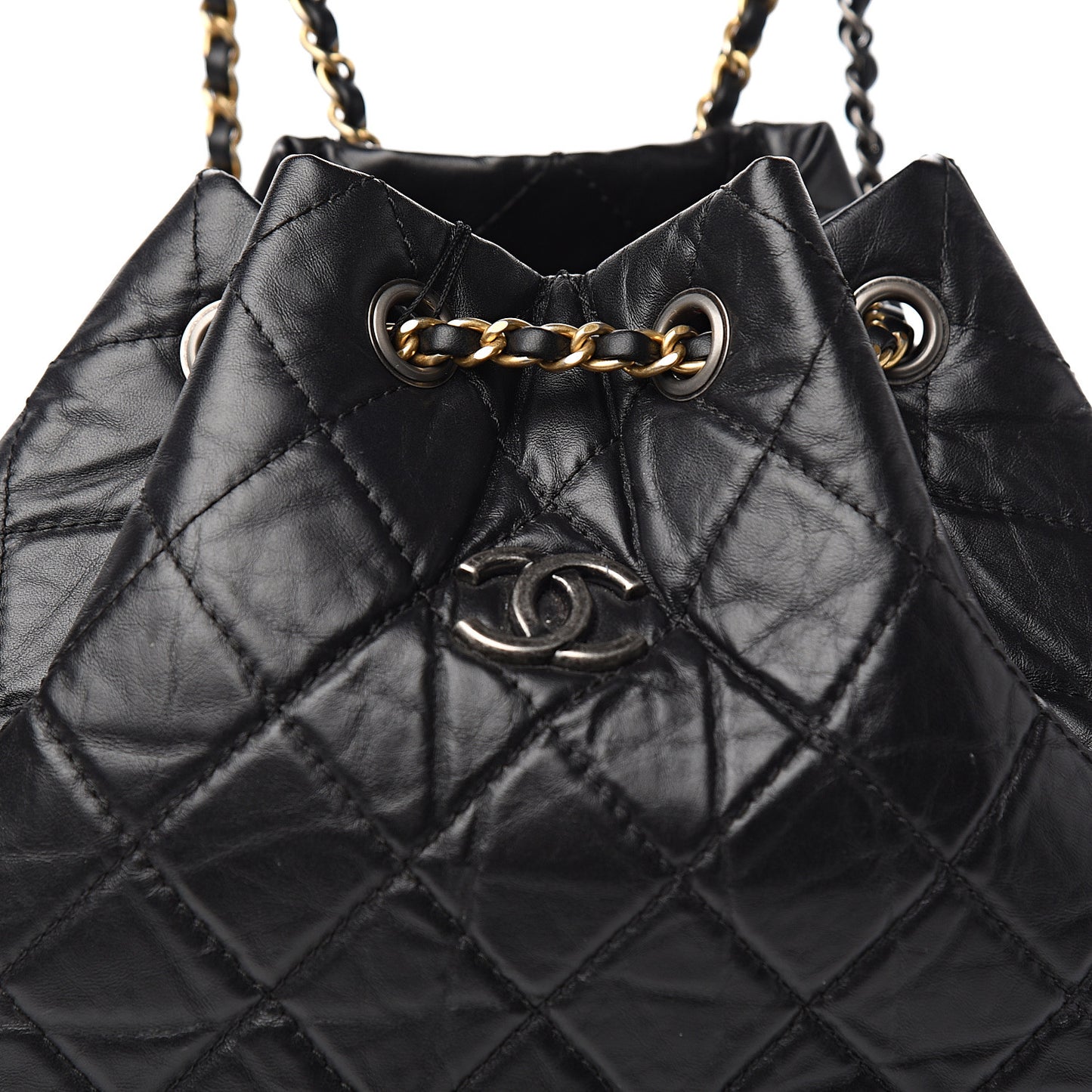 Aged Calfskin Quilted Gabrielle Backpack Black