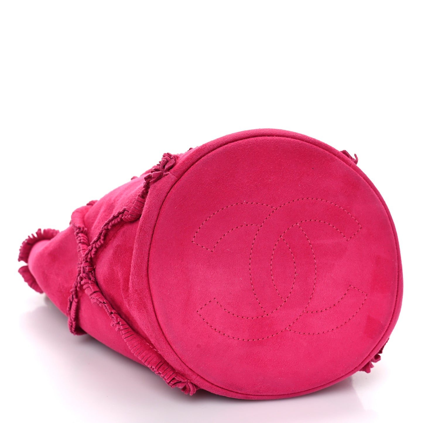 Suede Fringe Drawstring Bag Fuchsia