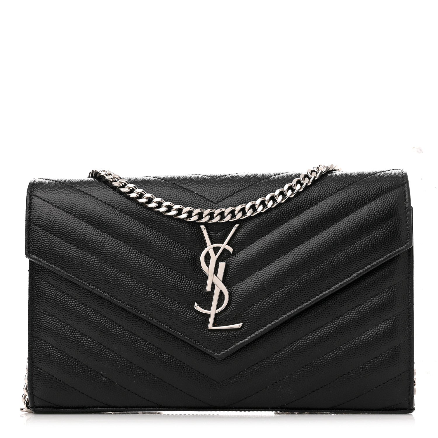 Saint Laurent Grain De Poudre Matelasse Chevron Monogram Chain Wallet Black 1 of 13