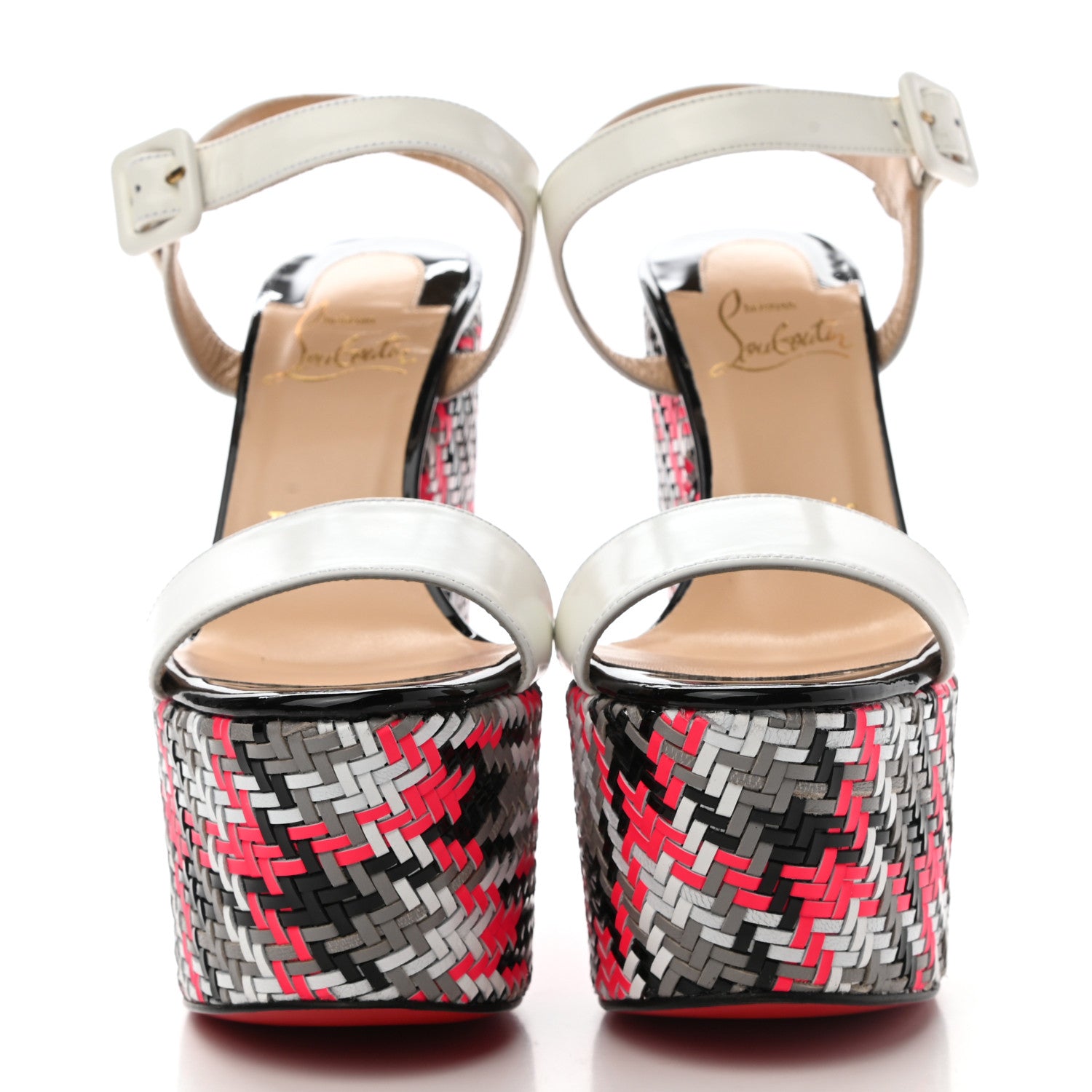 Christian Louboutin Jazz Patent Tresse Belle Tige 160 Platform Sandal White Fluo Rose 2 of 9