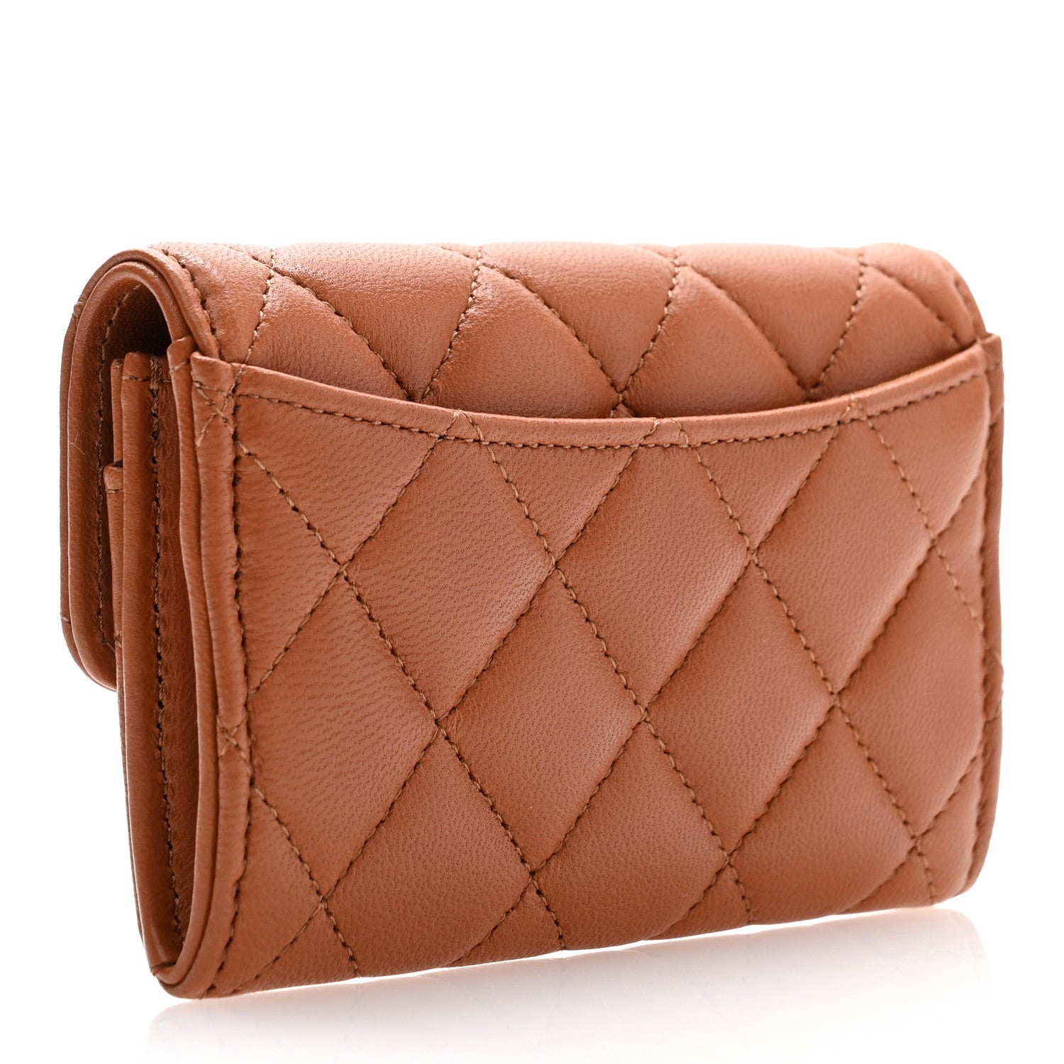 Chanel Lambskin Quilted Flap Card Holder Wallet Brown 3 of 9