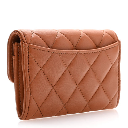 Chanel Lambskin Quilted Flap Card Holder Wallet Brown 3 of 9