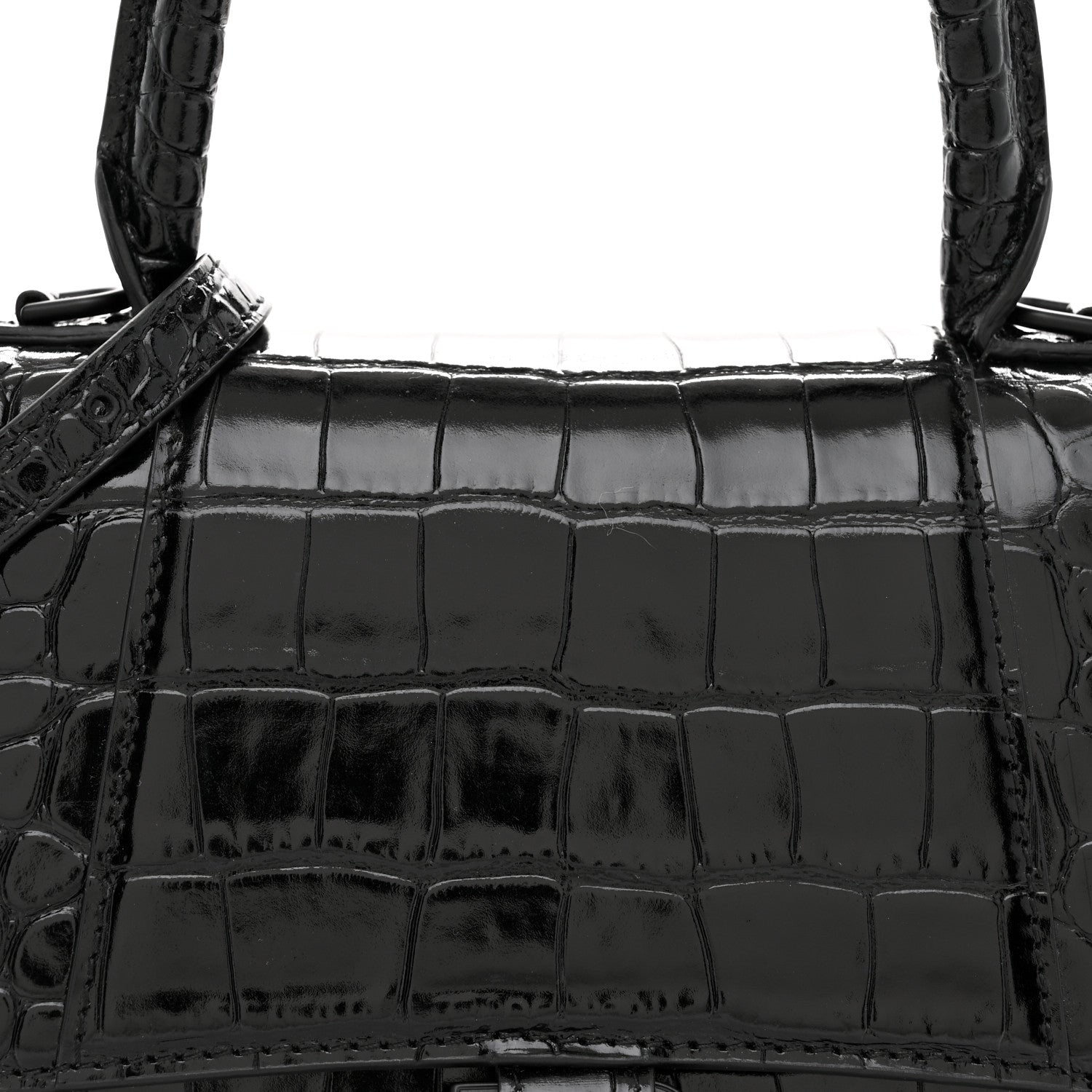 Balenciaga Shiny Calfskin Monochrome Crocodile Embossed Small Hourglass Top Handle Bag Black 8 of 11