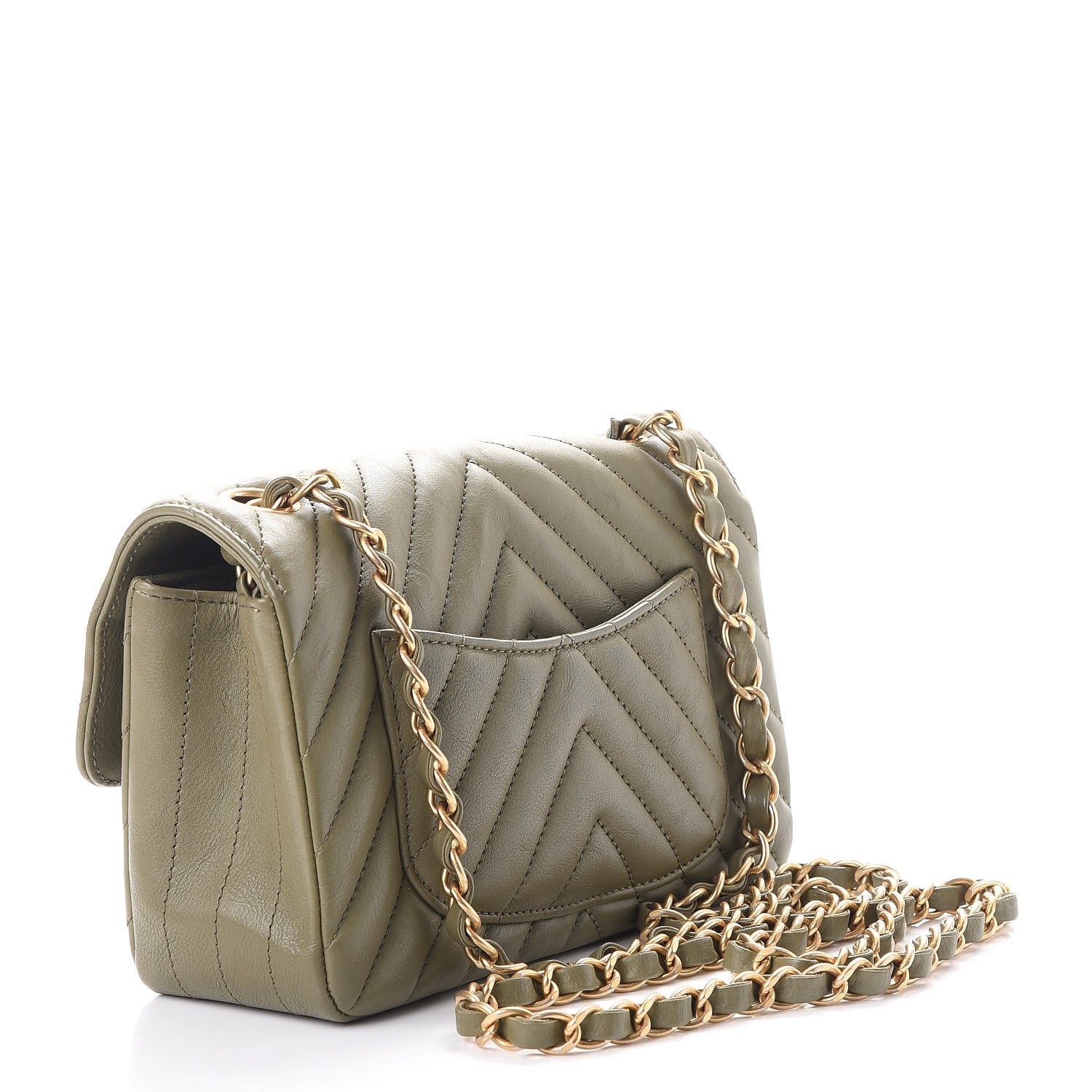Chanel Calfskin Chevron Quilted Mini Rectangular Flap Khaki 3 of 8
