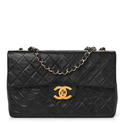 Lambskin Quilted XL Jumbo Single Flap Black
