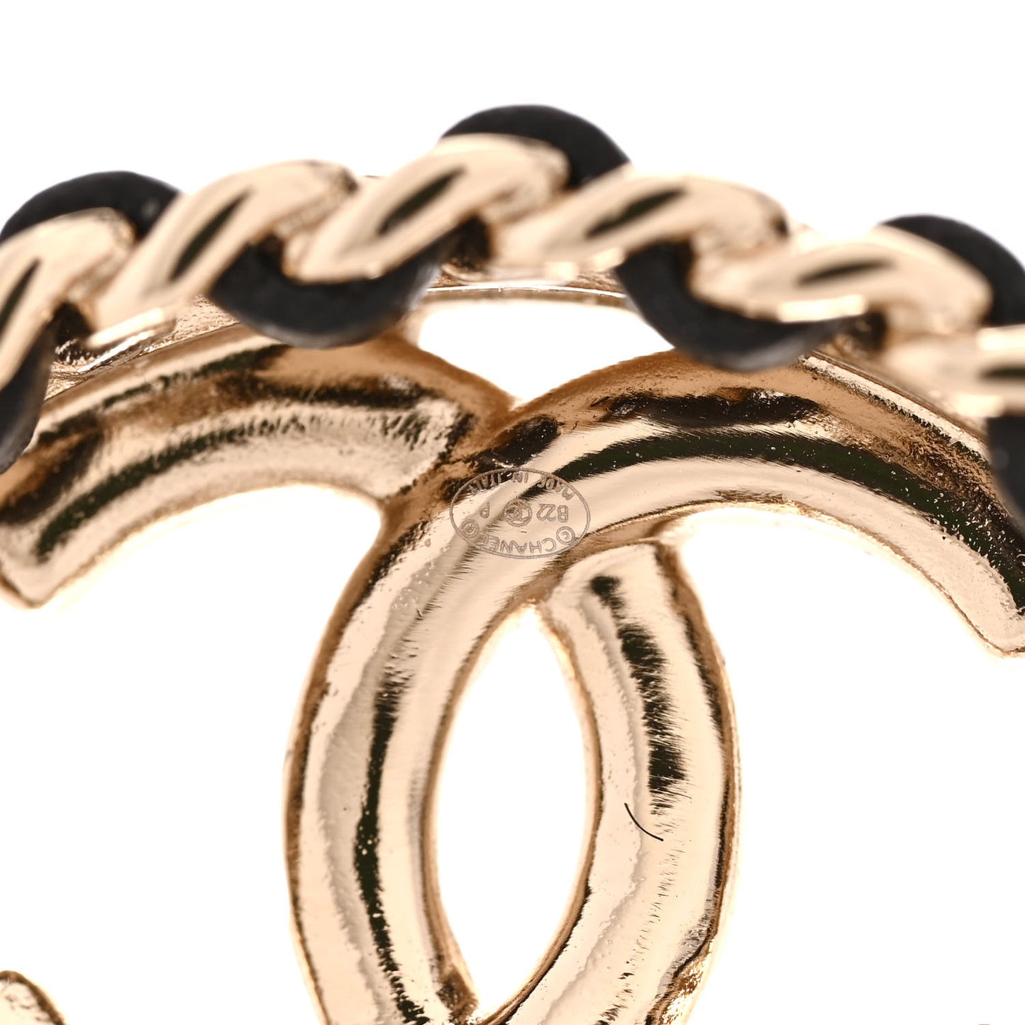 Lambskin CC Chain Hoop Earrings Black Gold