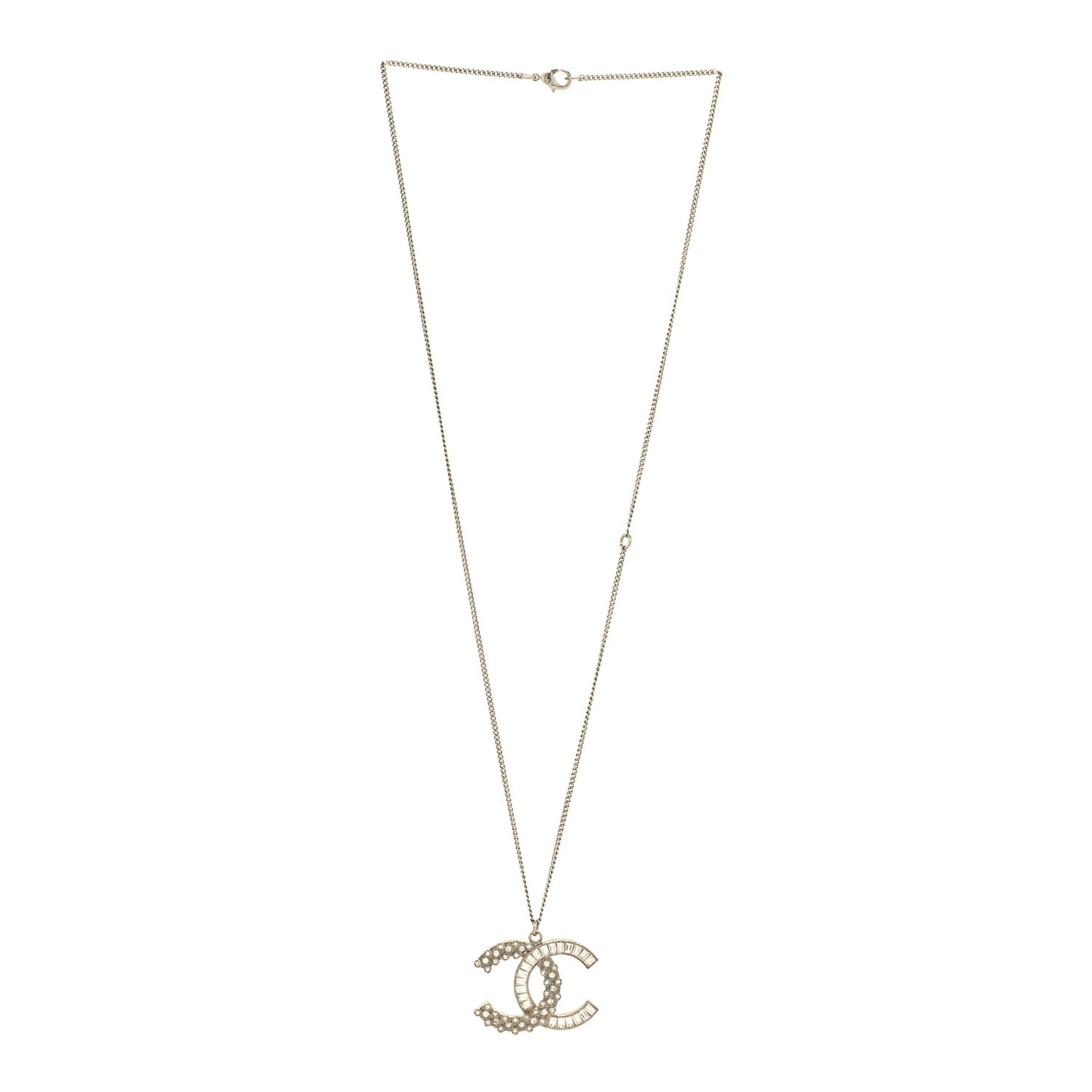 Metal Baguette Crystal Large CC Necklace Silver