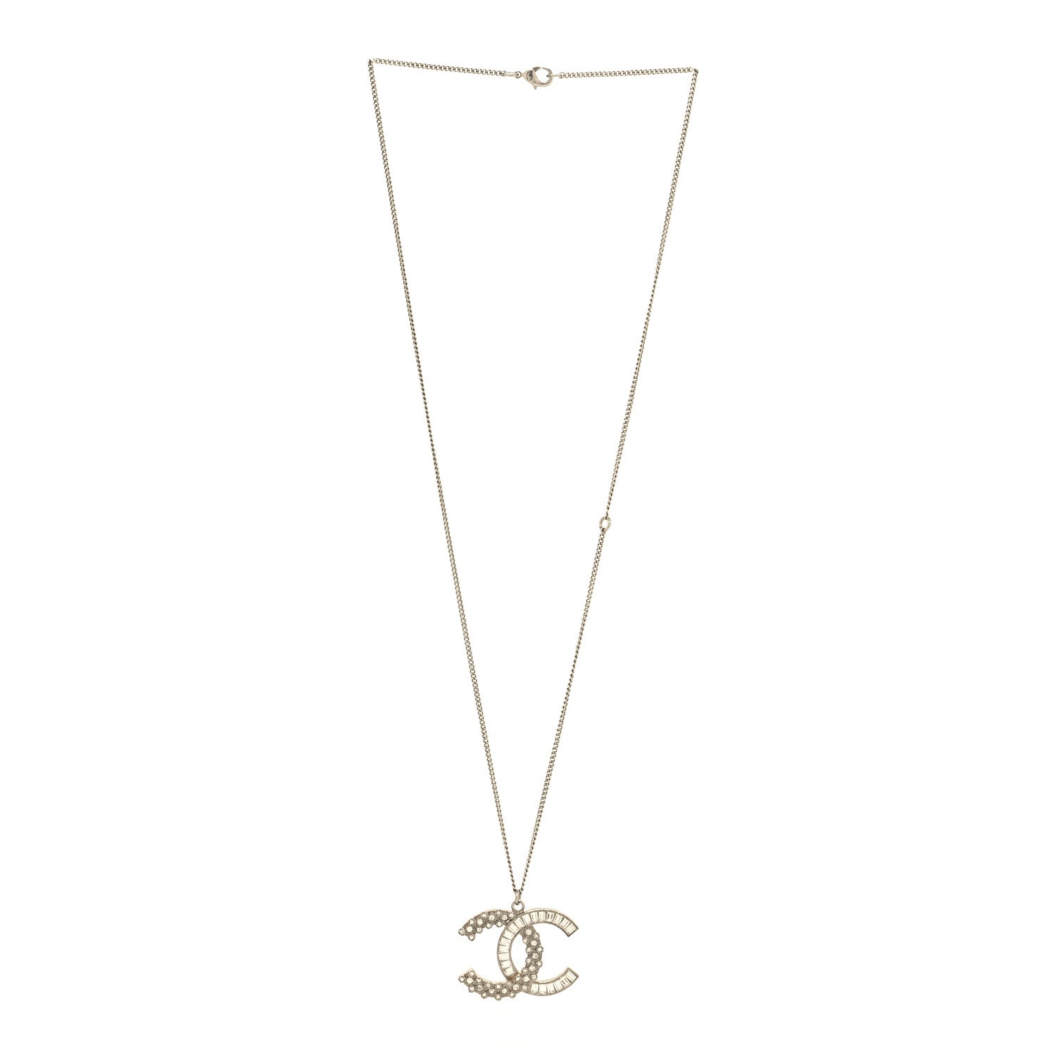 Chanel Metal Baguette Crystal Large CC Necklace Silver 3 of 5