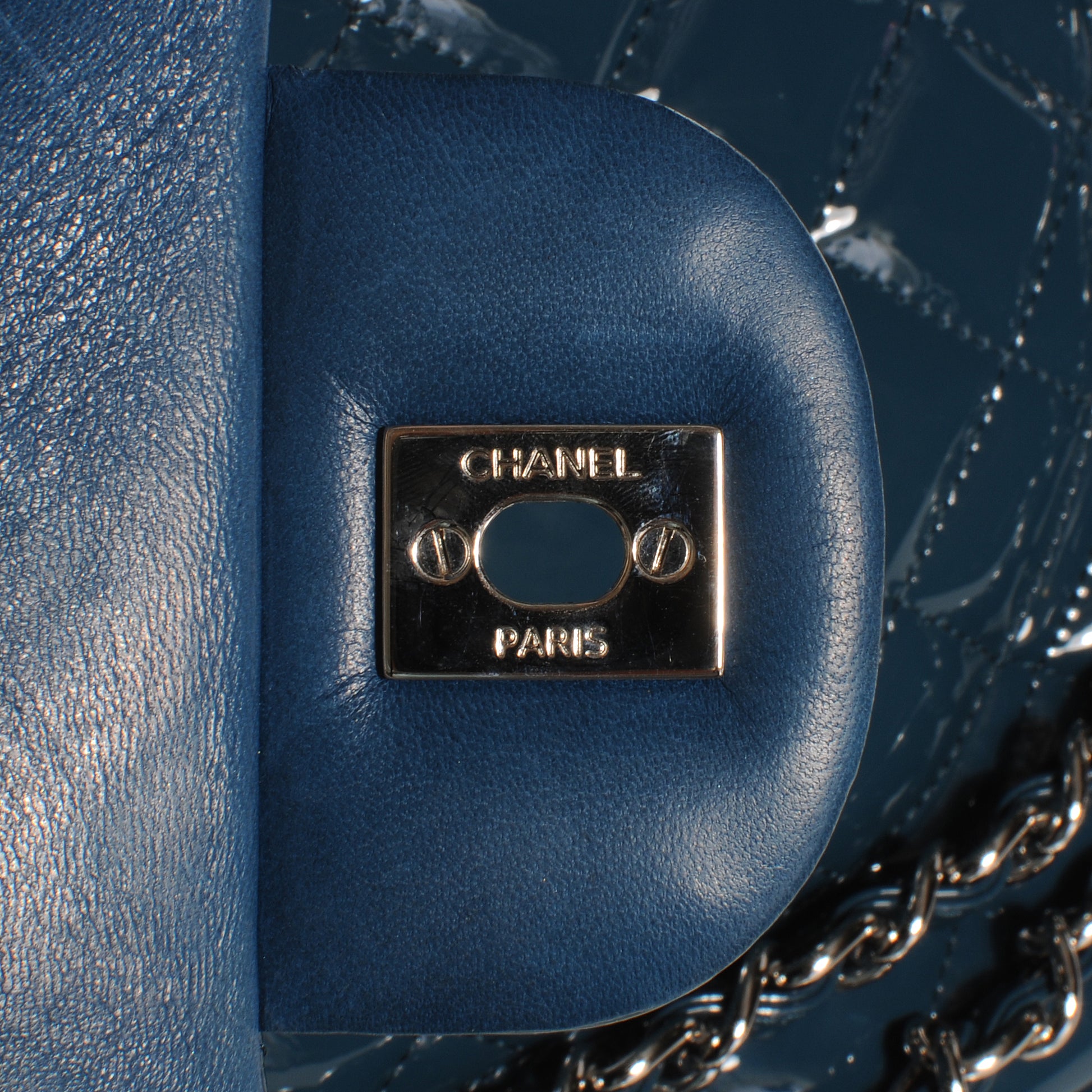 Chanel Patent Maxi Double Flap Blue 6 of 10