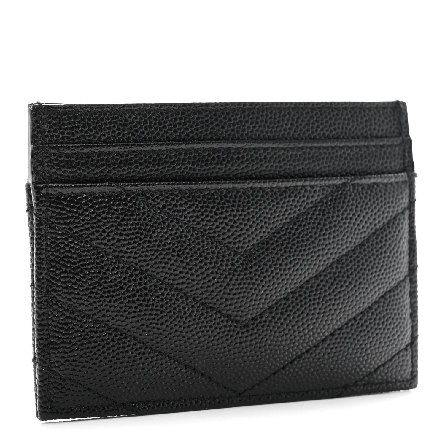 Saint Laurent Grain De Poudre Matelasse Chevron Monogram Credit Card Case Black 3 of 7