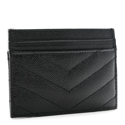 Saint Laurent Grain De Poudre Matelasse Chevron Monogram Credit Card Case Black 3 of 7