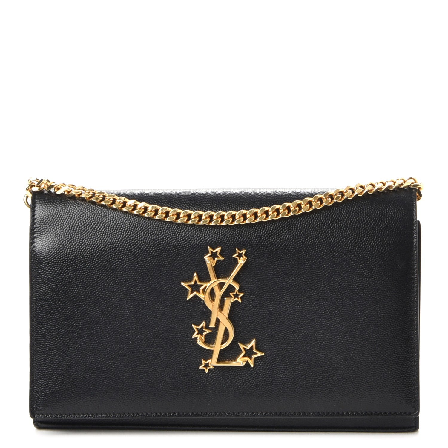 Saint Laurent Grain De Poudre Star Studded Monogram Wallet on Chain Black 1 of 9