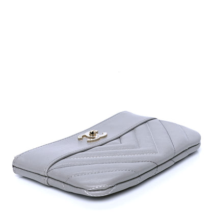 Chanel Sheepskin Chevron Quilted Small Vintage Mademoiselle Cosmetic Case Grey 3 of 4