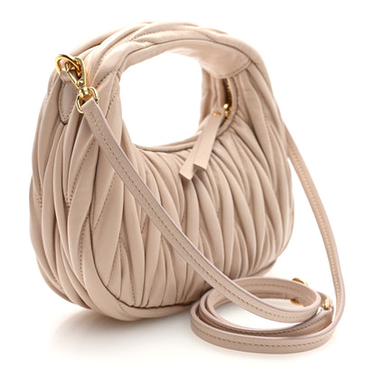 Miu Miu Velluto Froisse Matelasse Mini Wander Hobo Granito Cipria 3 of 9