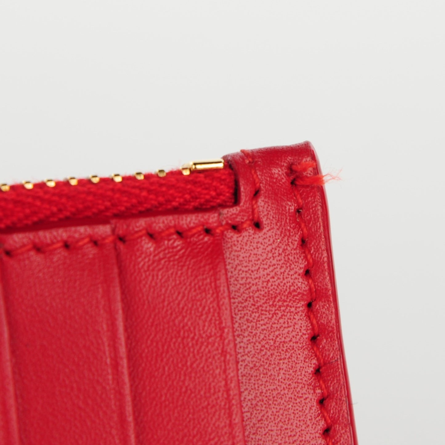 Calfskin 5 Fragments Zip Pouch Card Holder New Red