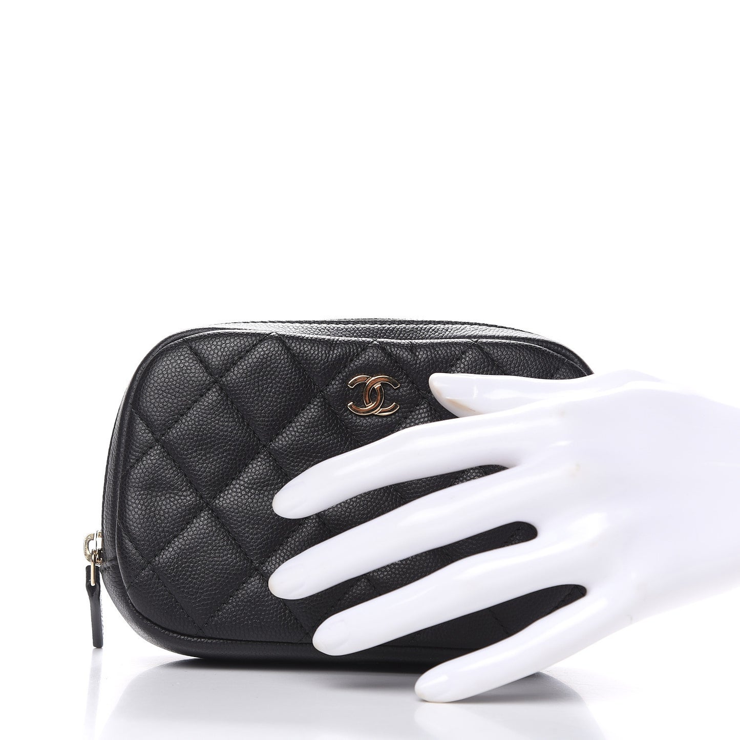 Caviar Quilted Small Curvy Pouch Cosmetic Case Black
