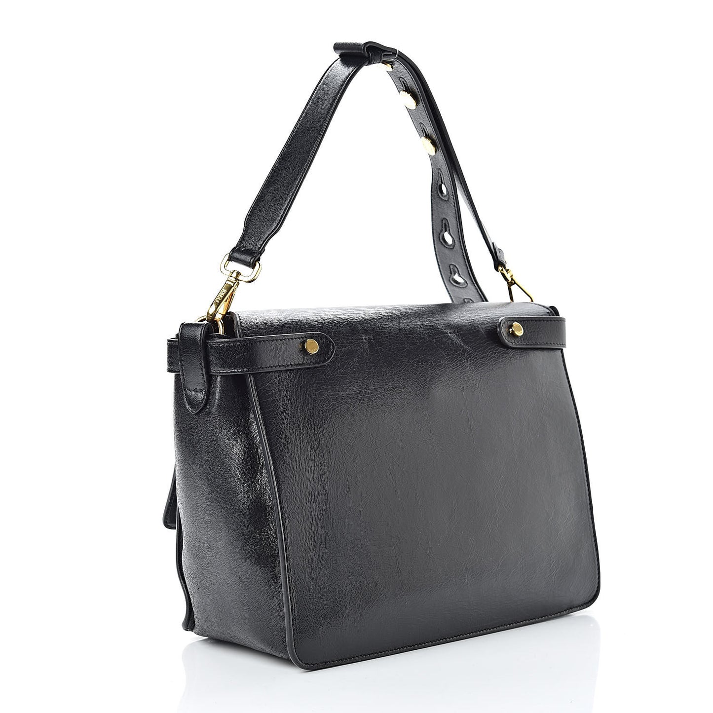 Agnello Old Shine Large Kan U Shoulder Bag Black